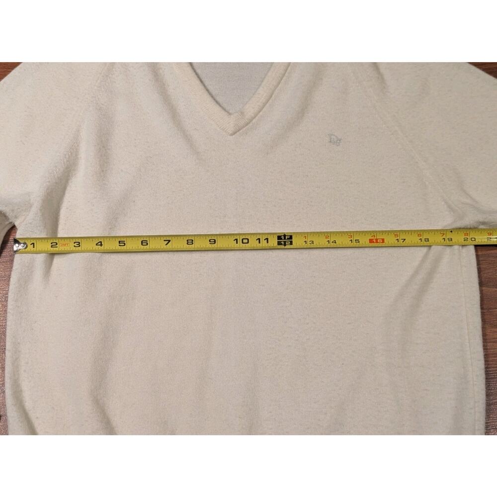 Vintage Christian Dior V-Neck Sweater Made USA Cream Ivory Size L - Picture 4 of 8